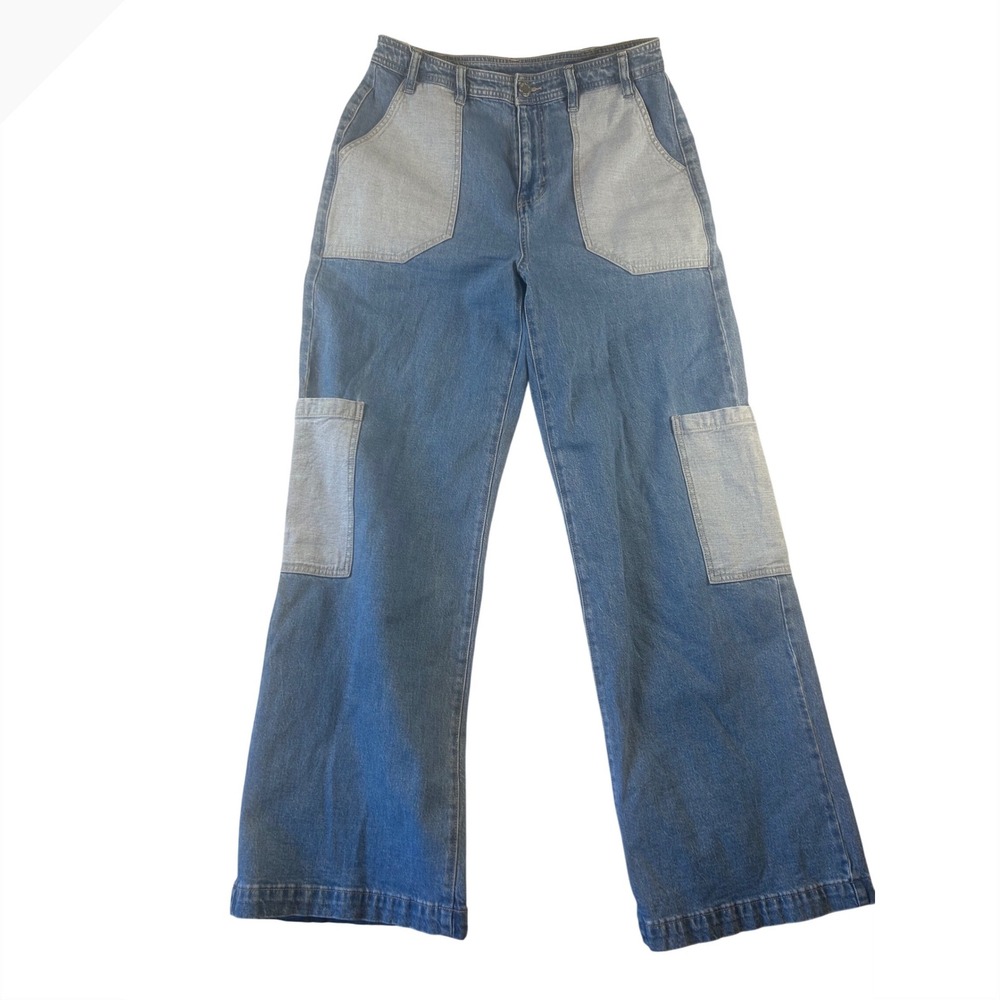 ON 34TH Patchwork Denim Jeans Wide Leg Cargo Style Women US 10‎ 30